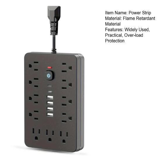 Сетевой фильтр 17-в-1 с 11 розетками, 6 портами USB, защита от перегрузки, ультратонкий