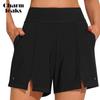 Women Swim Shorts with Pockets High Waisted Bathing Suit Bottoms Tummy Control Swimsuit