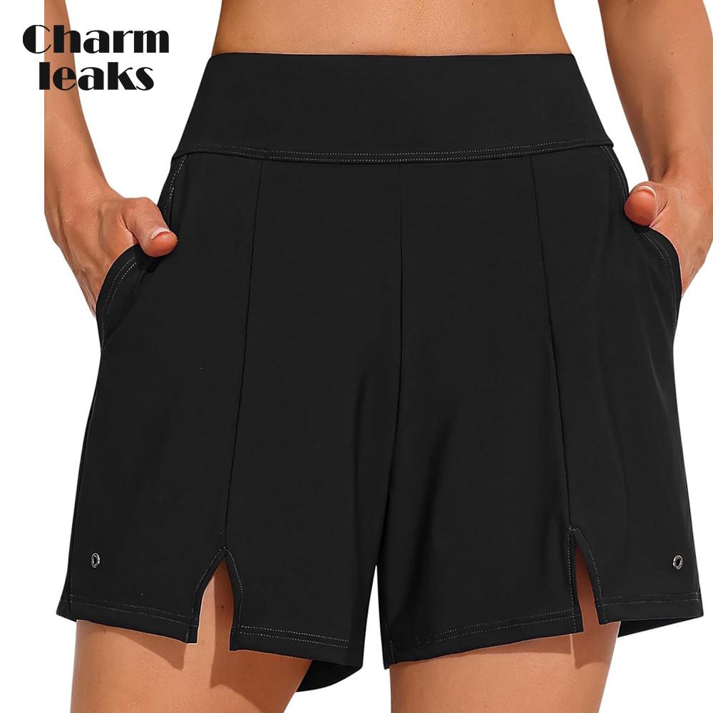 Charmleaks женские шорты для плавания с карманами, купальный костюм с высокой талией, плавки с контролем живота, купальник