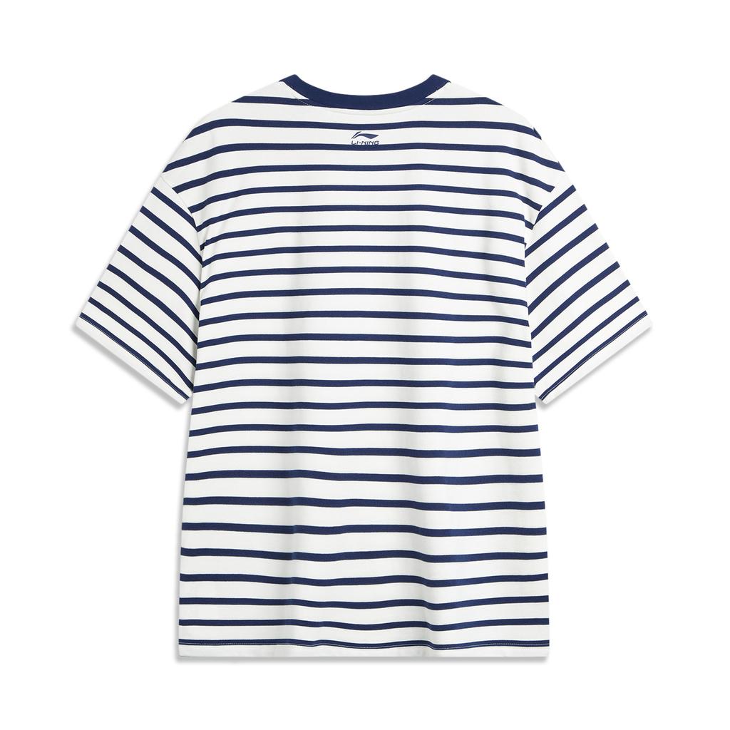 Футболка Li Ning Weekend Youth High Street American Vintage Striped Round Neck Casual Free Soft Short Sleeve Футболка Unisex Топы Off-White Deep-Navy AHSU659-3