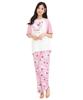 Hello Kitty Covered Powder Short Long Top and Bottom Room Loungewear X [SAZAC] Pajamas, Stretch, Women's, Sleeves, Pants, Set, Wear, (Pink