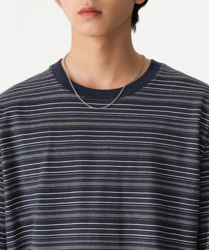 MUSINSA STANDARD Multi-Stripe Relaxed T-Shirt 4 [Navy]