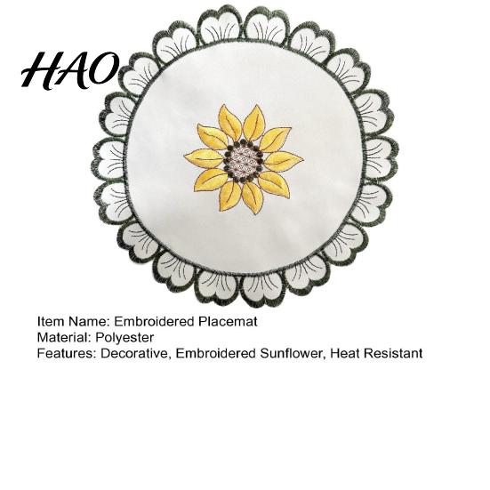 Floral Patterned Table Accessories Flower Shaped Placemat with Embroidered Sunflower Pattern, Pastoral Style for Dining Table, Breakfast Linens Retro