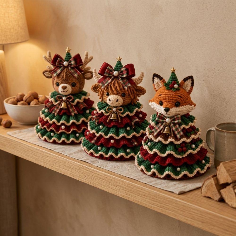 with Beads Bell Crochet Animal Christmas Tree Kit Animal Xmas Tree DIY Kit for Craft Lovers