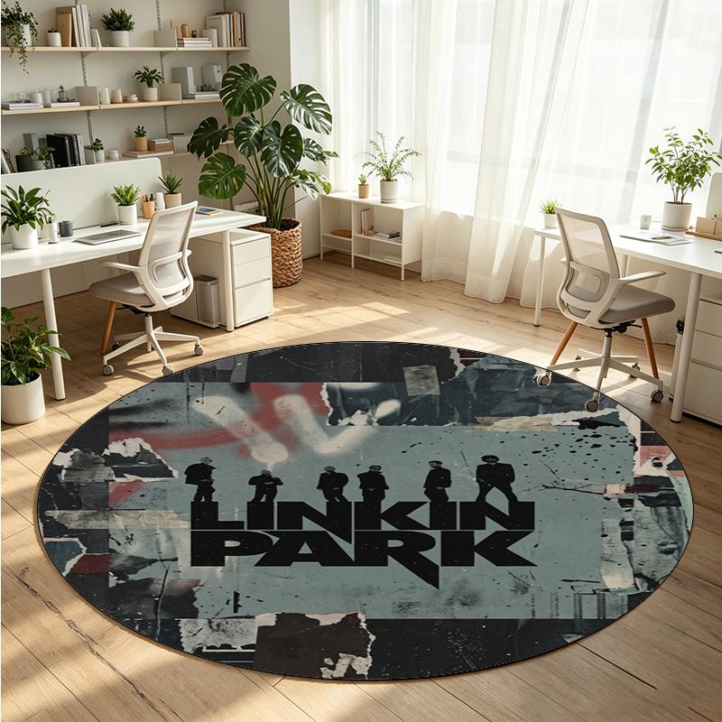 Linkin Park Printed Round Crystal Velvet Rug Soft Non Slip Floor Carpet For Bedroom Holiday Gift