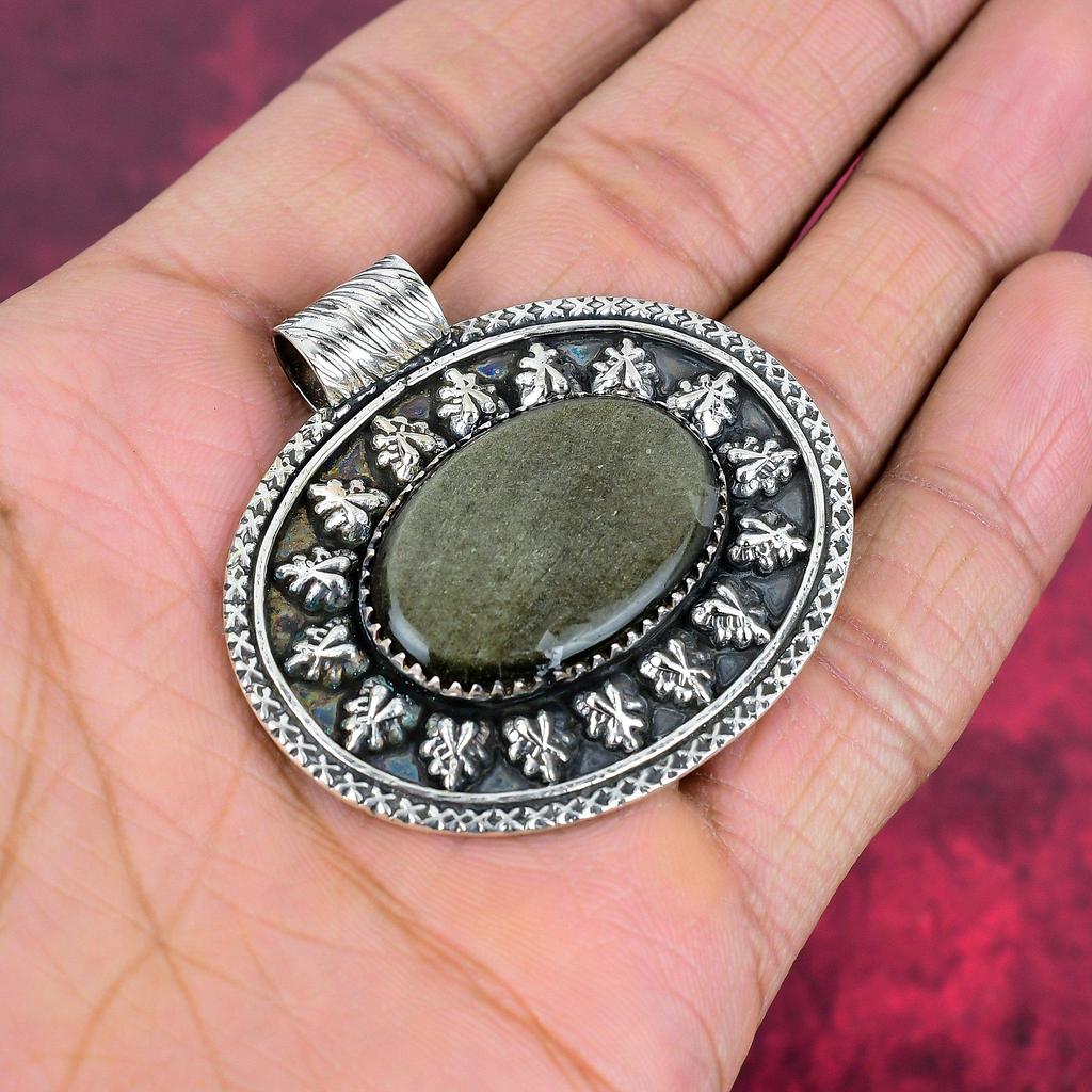 Подвеска из цельного серебра 925 пробы с золотым блеском и обсидианом, ювелирные изделия с подвеской из драгоценных камней ручной работы, подарки для жены, абсолютно новый кулон