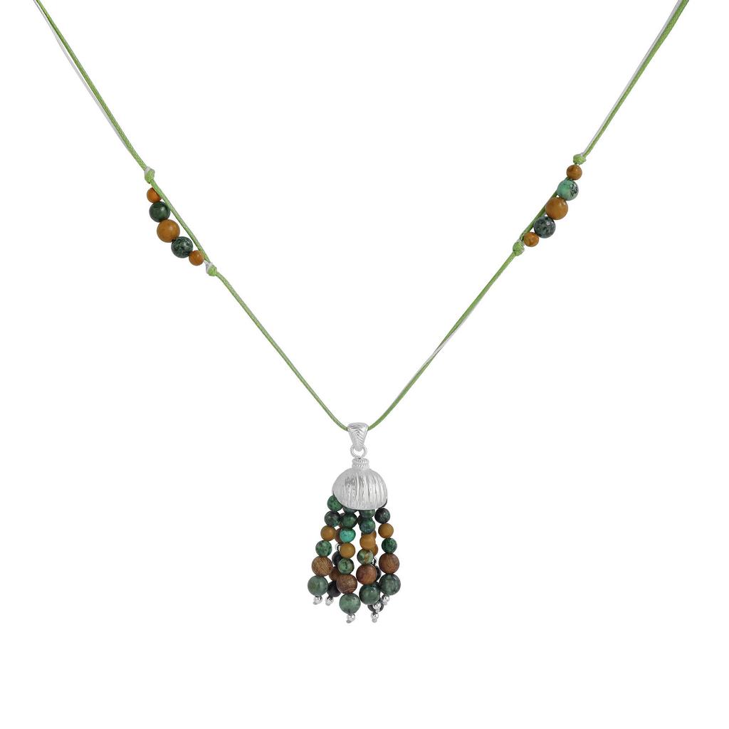 SWAH Vintage Nomadic Style Fruit Tassel Wood Bead Long Necklace with Ear Hook