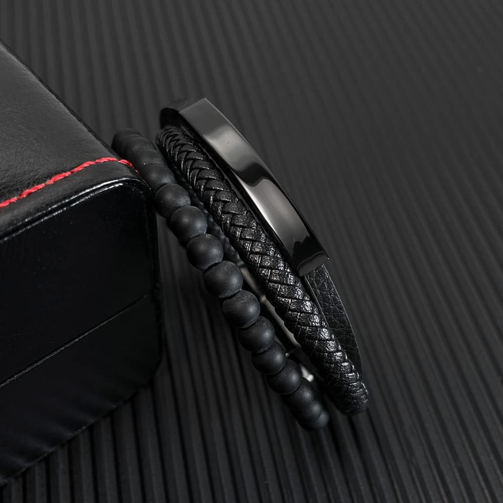 Rockyu Мужской браслет из черной кожи с молитвенными бусинами, многослойный браслет, идеально подходит для подарков на годовщину