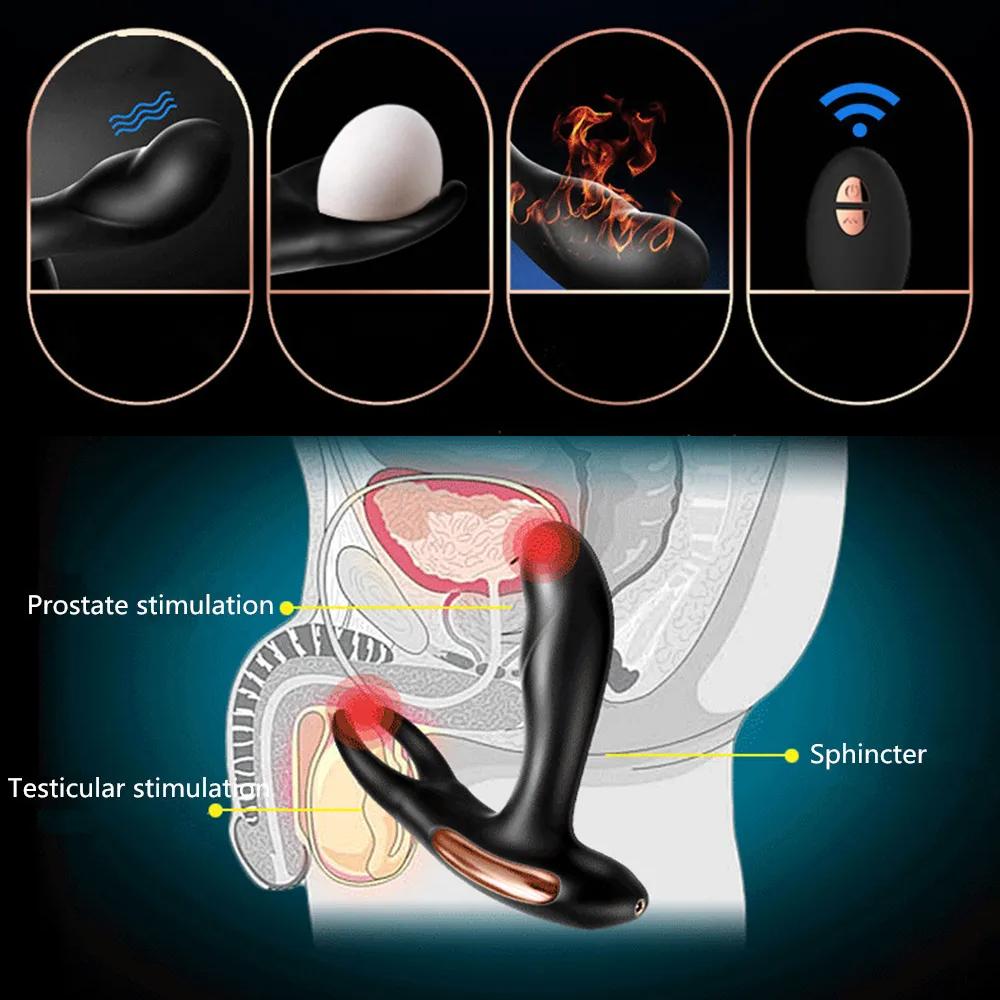 Массажер простаты с дистанционным управлением, нагревом, анальной вибрацией, анальная пробка, мастурбатор, игрушки для взрослых