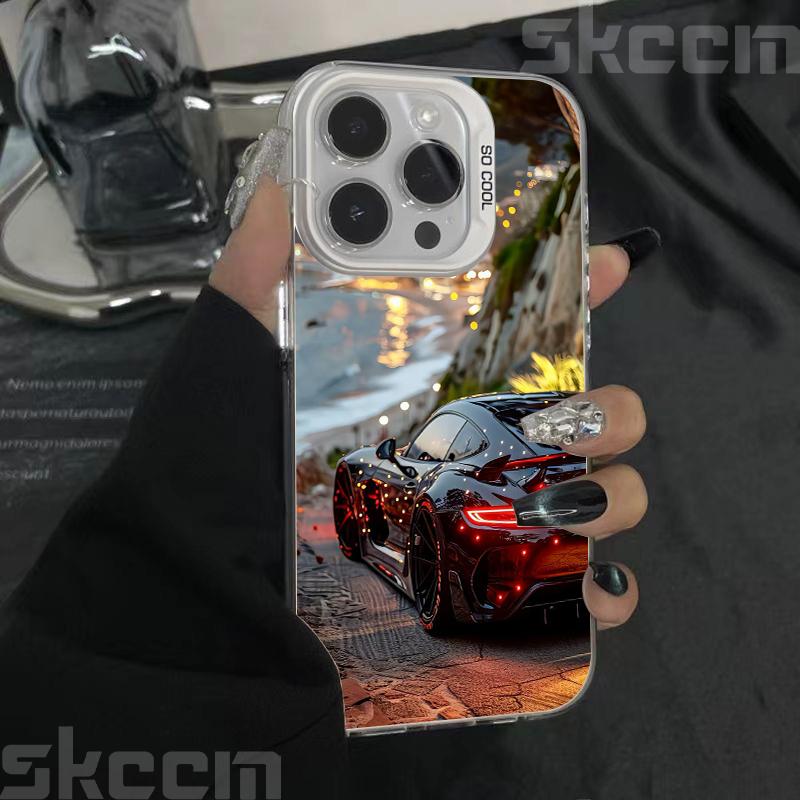 Модный блестящий чехол для телефона с автомобильным принтом для iPhone 16 16E 15 14 13 12 11 Pro Max XR X XS 7 8 Plus Задняя крышка из материала IMD