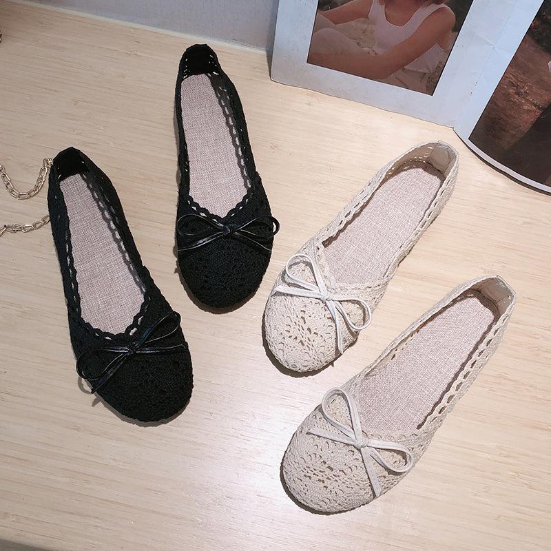 Summer Women's Ballet Flats Shoes Woman Hollow Outs Lace Fisherman Shoes Female Lazy Loafers Single Shoes Flat Sandals Shoe