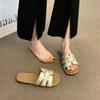 Fashion Beach Sandals Versatile Boken Temperament One-word Trendy Flat Slippers Women's Summer