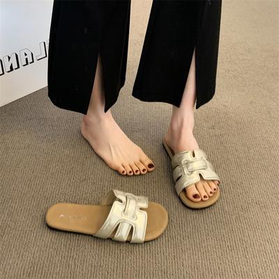 Модные пляжные сандалии универсальный темперамент Boken одним словом трендовые плоские шлепанцы женские летние