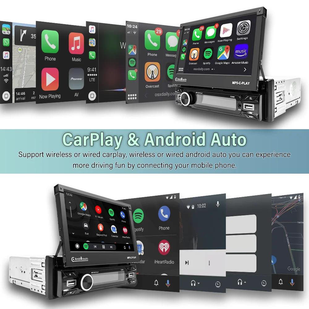 1 Din стерео 7 дюймов выдвижной экран Carplay Android Auto Мультимедиа Видео MP5 Плеер BT FM USB Android Головное устройство