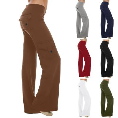Женские модные однотонные брюки для йоги с эластичной талией и множеством карманов, повседневные брюки