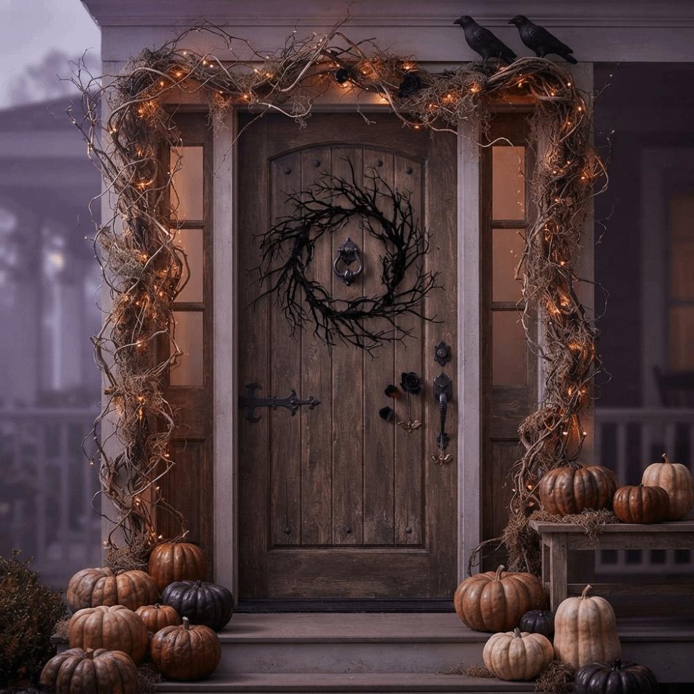 Artificial Twisted Twigs Halloween Black Branch Garland Wall-Mounted Halloween Spooky Wreath Bar