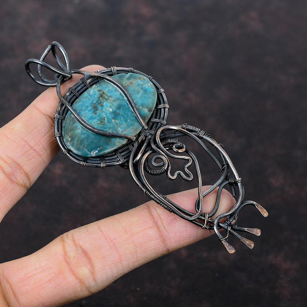 Неоновый апатитовый кулон, обернутый медной проволокой, медное ювелирное изделие, кулон ручной работы, натуральный драгоценный камень, неоновый апатит, ювелирное изделие, свадебный подарок