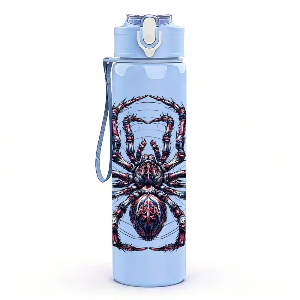 1PC Black Spider Arachnid Pattern 750ml Color Plastic Sports Water Bottle Leakproof Flip Straw Lid Suitable for Sports Office Home Use