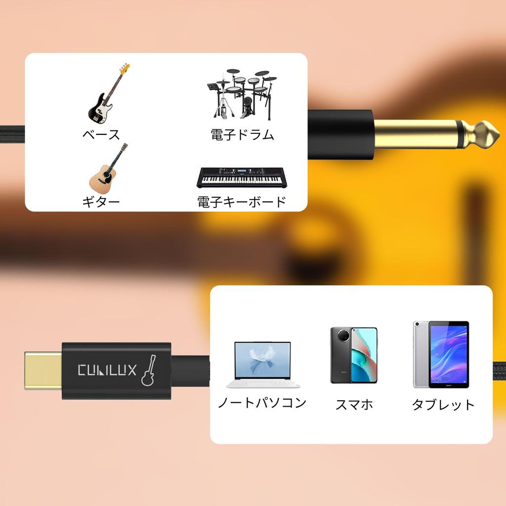 Cubilux USB C Guitar to Male Adapter for Musical Compatible with iPhone iPad Pro iPad Air iPad Samsung Pixel Android and 2M Length Cable, Type-C
