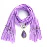 Elegant Polyester Infinity Scarf with Tassels & Teardrop Pendant – Women’s Fashionable Solid Color Neck Wrap