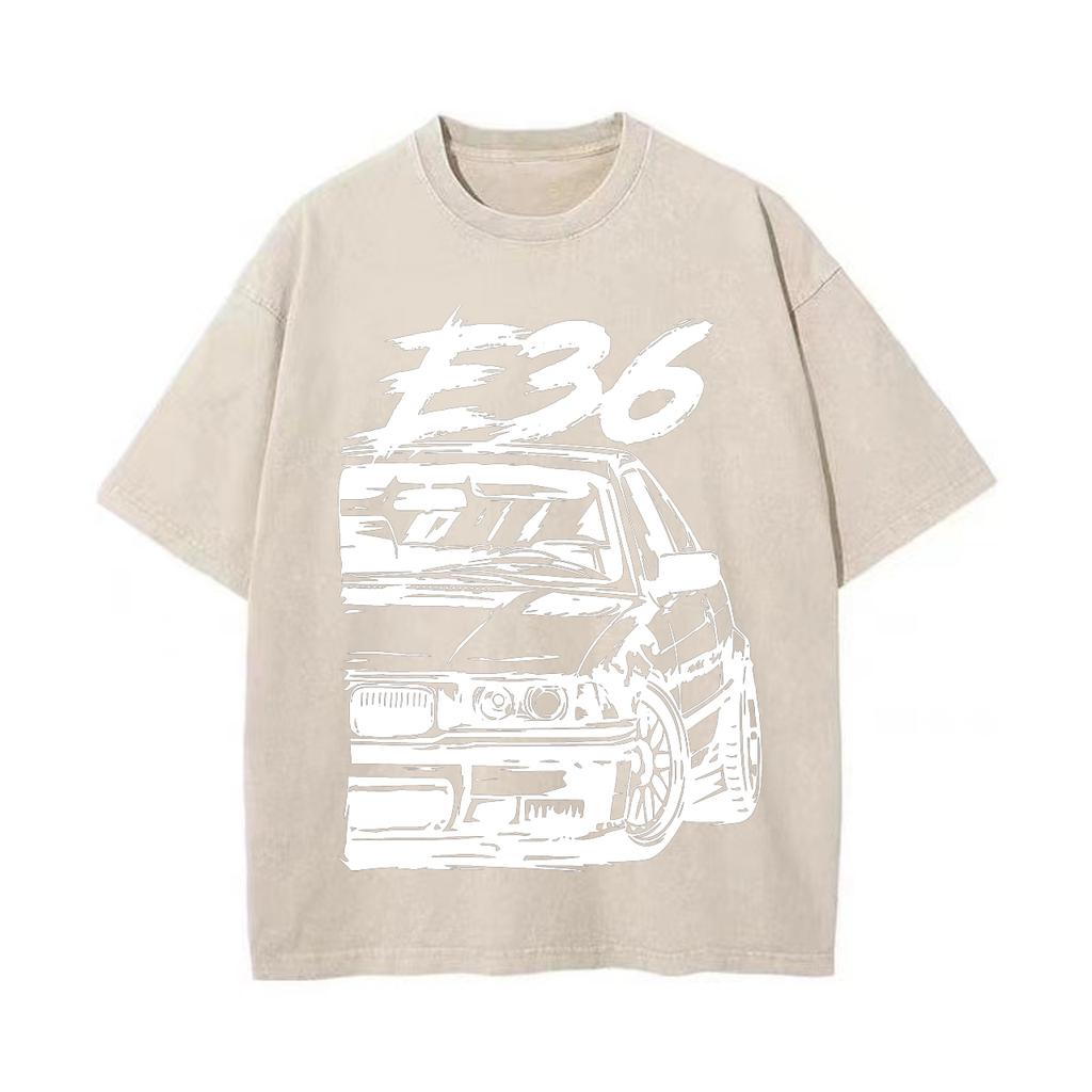 Ретро стираная винтажная футболка Высококачественные футболки E36 Футболка Летняя свободная одежда с коротким рукавом Хлопковые свободные уличные топы