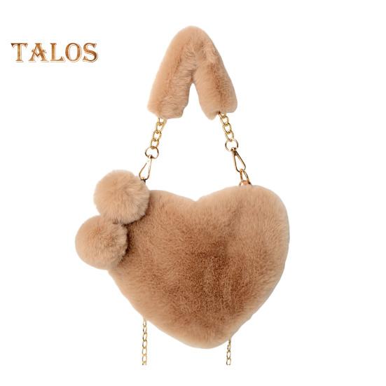 Женская сумка через плечо, однотонная, с пушистым искусственным мехом, в форме сердца, с застежкой-молнией на полой цепочке, женская зимняя сумка для путешествий, поездок на работу, свиданий
