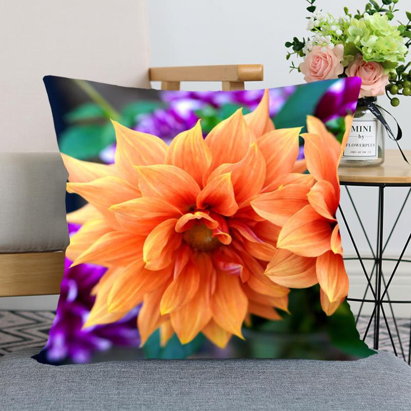 Наволочка с цветком георгина, декоративная наволочка для спальни, домашнего офиса, квадратная наволочка, мягкая