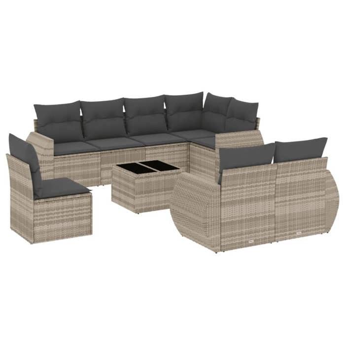 VidaXL Salon de Jardin avec Coussins 9 pcs, Canapés avec Dossier, Ensemble de Meubles, Mobilier de Terrasse Patio, Gris 3221651