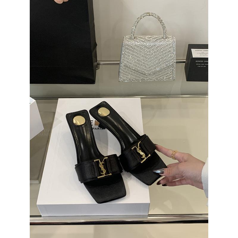 Темпераментная верхняя одежда тонкий каблук носок крутые тапочки женские черные 2025 новый летний модный сексуальный высокий каблук