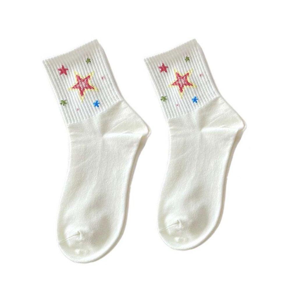 Outdoor Sports Star Short Socks Y2K Cartoon Mid-Calf Socks Sweat Absorbent Flower Ankle Socks Girl
