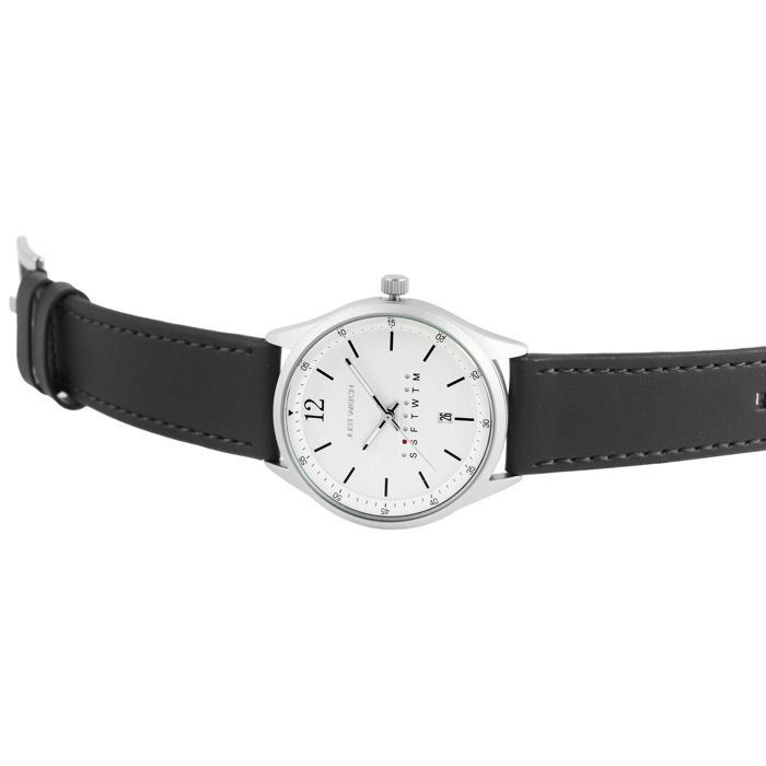 Montre homme - Aram - Boîtier métal gris 42 mm - Bracelet cuir noir 22 mm - Verre minéral rose