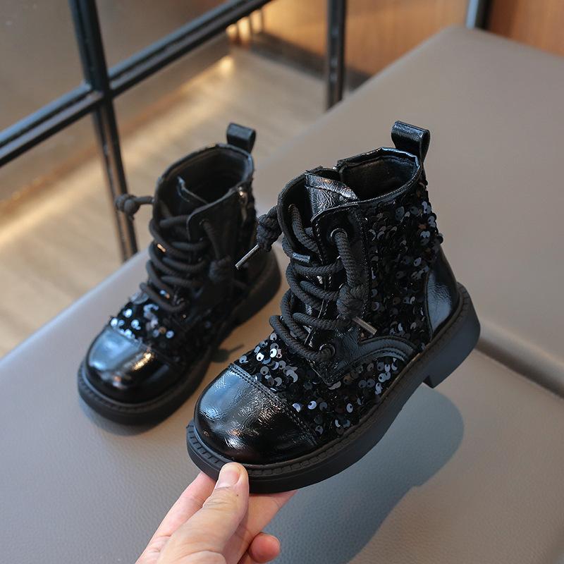 Осень Новая Мода Женские Ботинки Блестки Милые Туфли для Девочек Дышащие Удобные Детская Обувь Тренд Туфли Принцессы Ботильоны для Женщин