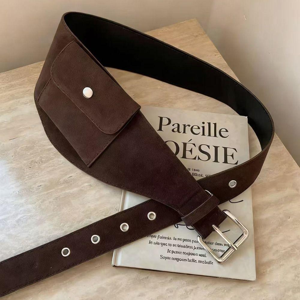 Korean Style Belt Waist Bag Wide Women Belt Bag Portable Suede Cummerbunds Female