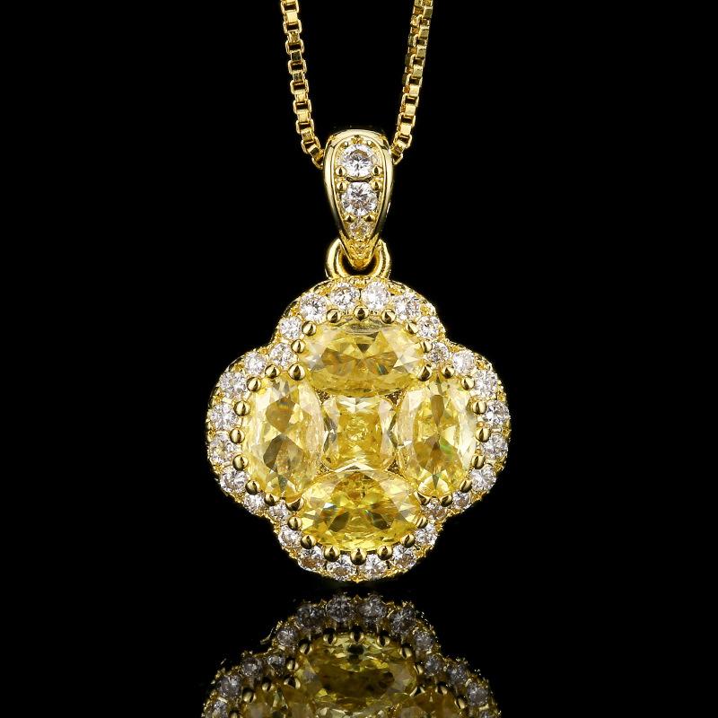 Jewelry Jewelry Set Ring Earrings Necklace Jewelry Treasure Yellow Clover Women's High Versatile Fashion