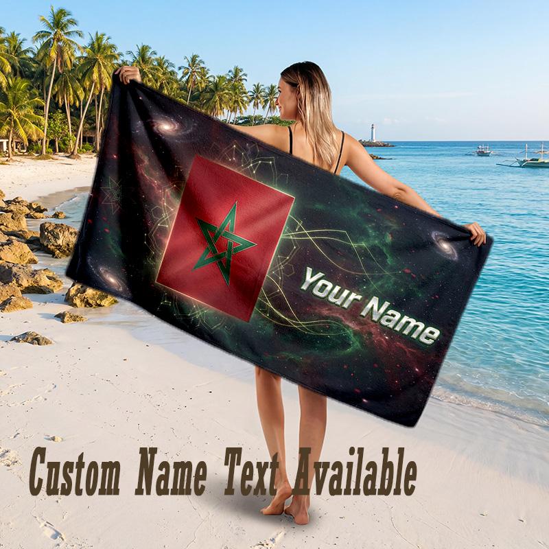 Morocco Football Design Beach Towel Custom Text Large Towel for Beach Vacation