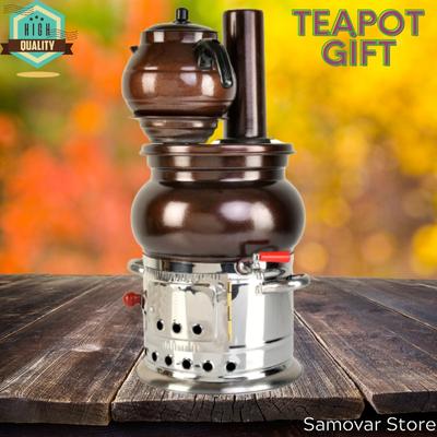 Медь имитация нержавеющая сталь самовар подогреватель чая дровяной уголь печь лагерь стальной самовар турецкий самовар кемпинг Чайник для чайного пикника