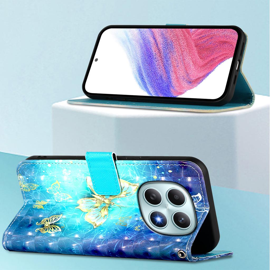 Для Xiaomi Poco M8 5G/Redmi Note 15 5G (Глобальный)/15 4G (Глобальный) Кожаный чехол-кошелек с принтом, подставка для мобильного телефона, чехол с ремешком
