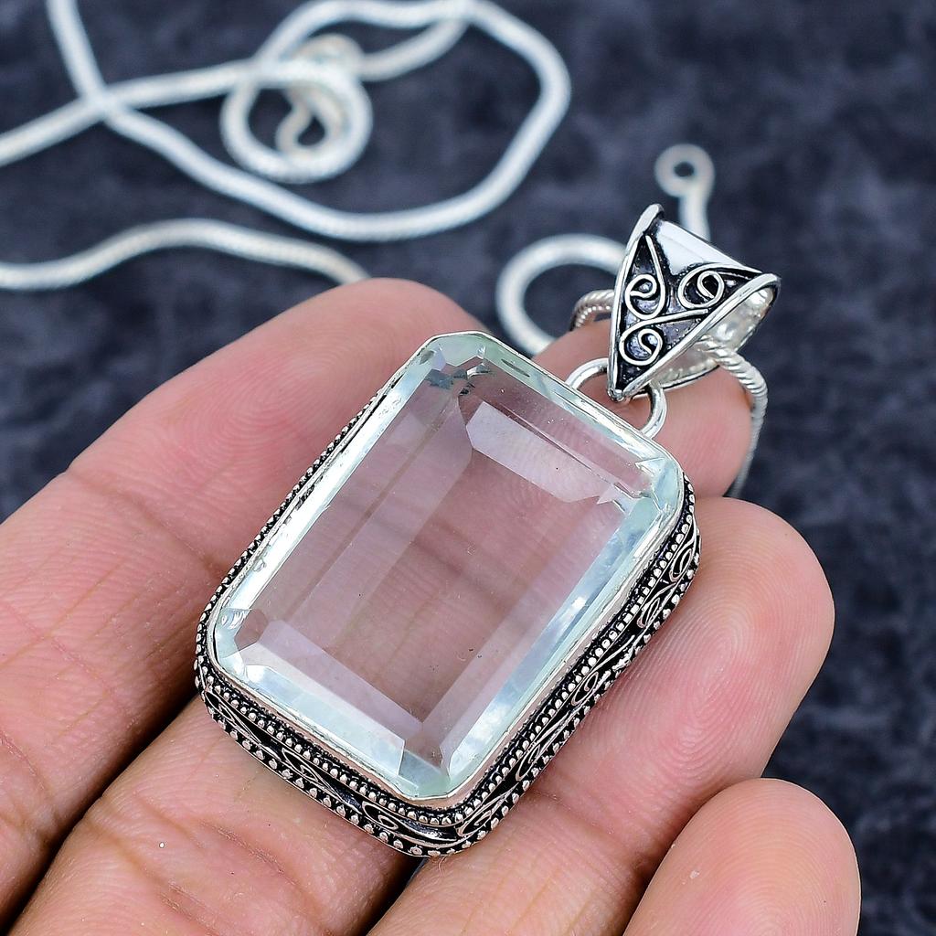 White Topaz Gemstone Handmade 925 Sterling Silver Jewelry Pendant 1.97" M-3227