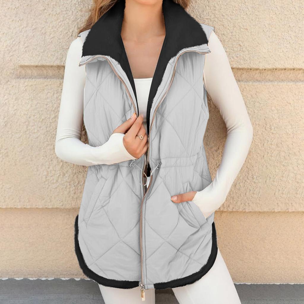 Women's Long Vest Plain Sleeveless Winter Vest Outwear Jacket Lightweight Warm Coat Outerwear