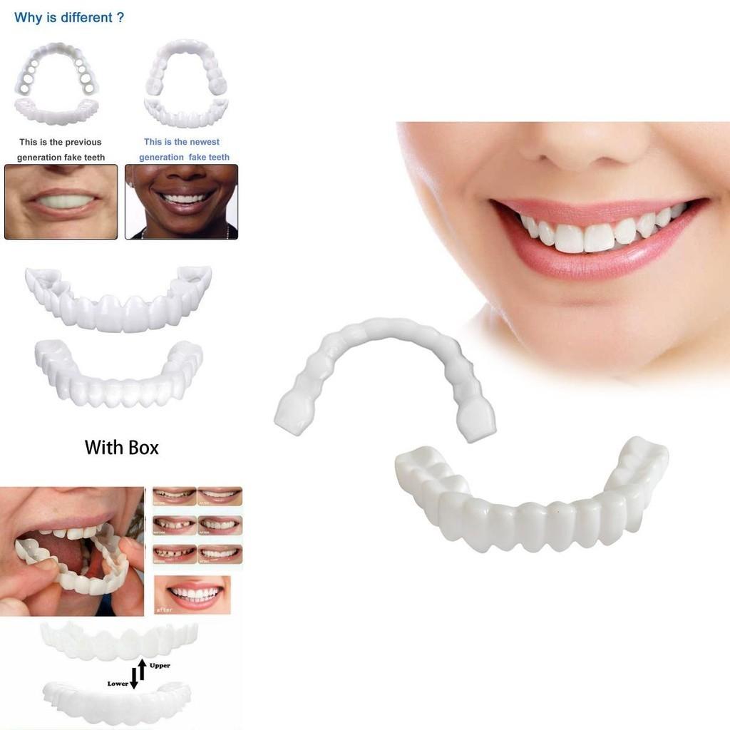 Fake On Snap Teeth Upper Lower Dental Veneers Denture Tooth Cover Set Simulation