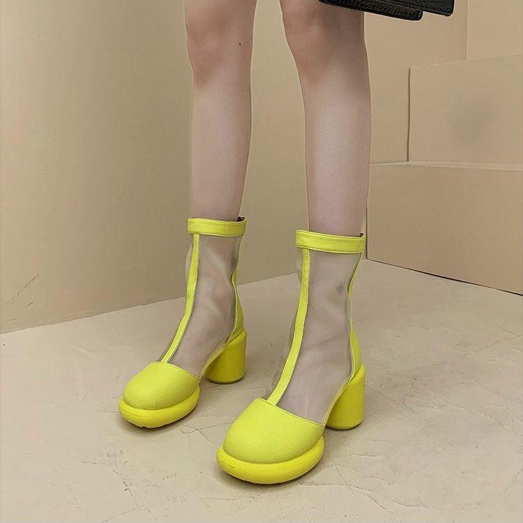 Ботильоны Сандалии Обувь на каблуке Женские ботильоны Белые сетчатые короткие туфли для женщин Очень высокие каблуки Зима 2024 Ботинки Модные Pu