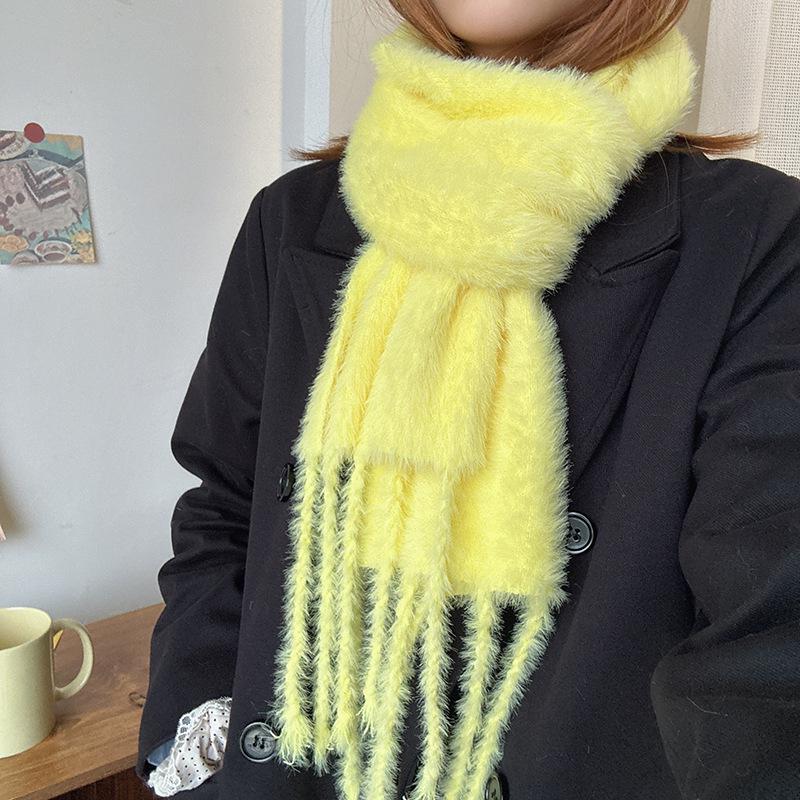 Luochi Knitting~Плюшевый шарф конфетных цветов: Мягкий, приятный для кожи, теплый, с кисточками и косами, универсальный зимний шарф-снуд для женщин.