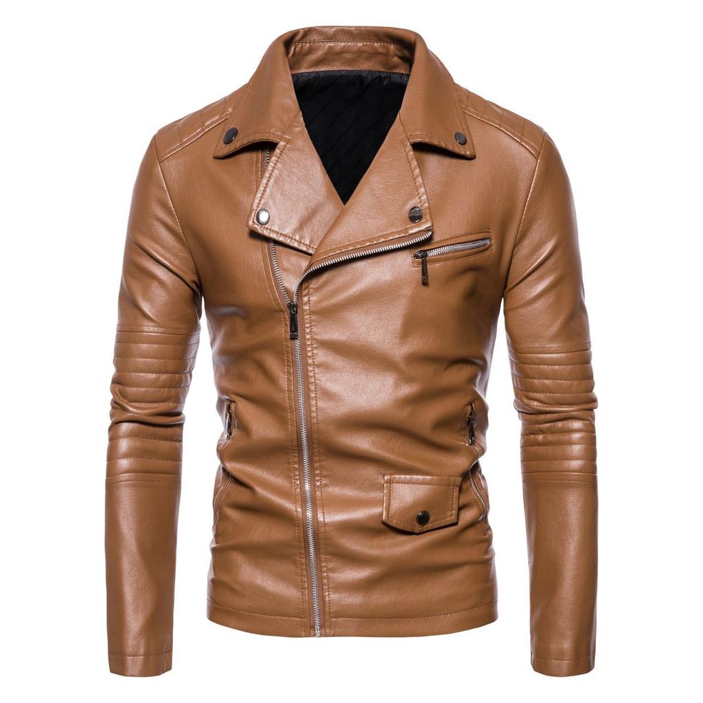 Men's Leather Jacket Winter Retro Motorcycle Washed Men's Lapel Men's PU Coat Leather Jacket