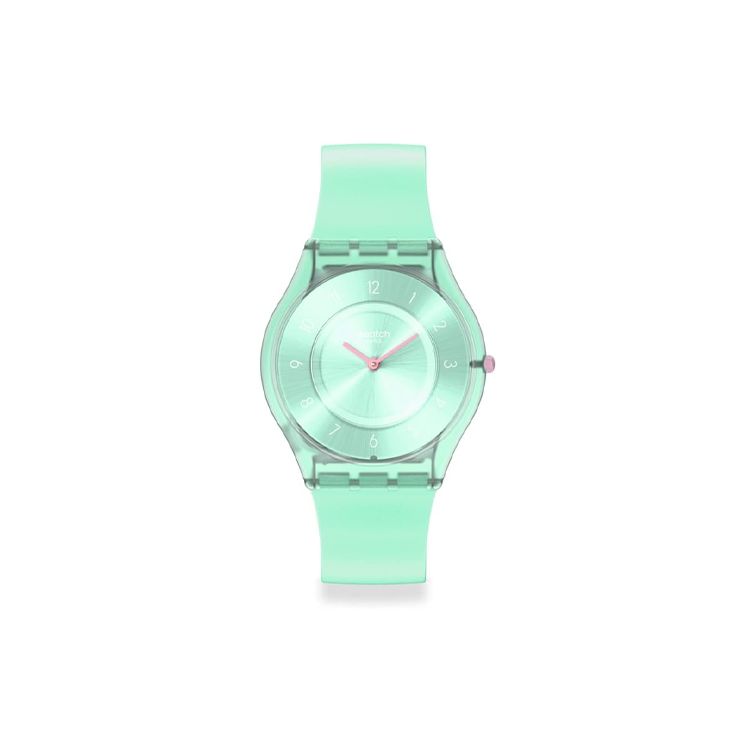 Swatch Кварцевые часы 39M Водонепроницаемые 34 мм Зеленый циферблат Корпус из био-материала Силиконовый ремешок Унисекс Часы SS08L100