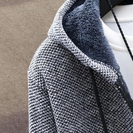 Зимняя мужская куртка из утолщенного флиса с капюшоном, застежкой-молнией на шнурок, длинными рукавами, свитером, пальто с карманами, эластичными манжетами в стиле ретро