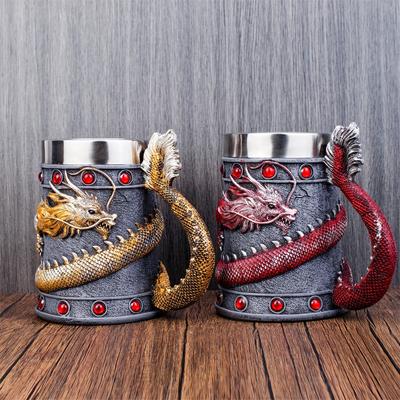 Кружка для пива Dragon Coil из 3D смолы, нержавеющая сталь с ручкой в виде хвоста дракона, красное золото, чашка для кофе и вина в виде дракона, Святой Грааль, рождественский подарок