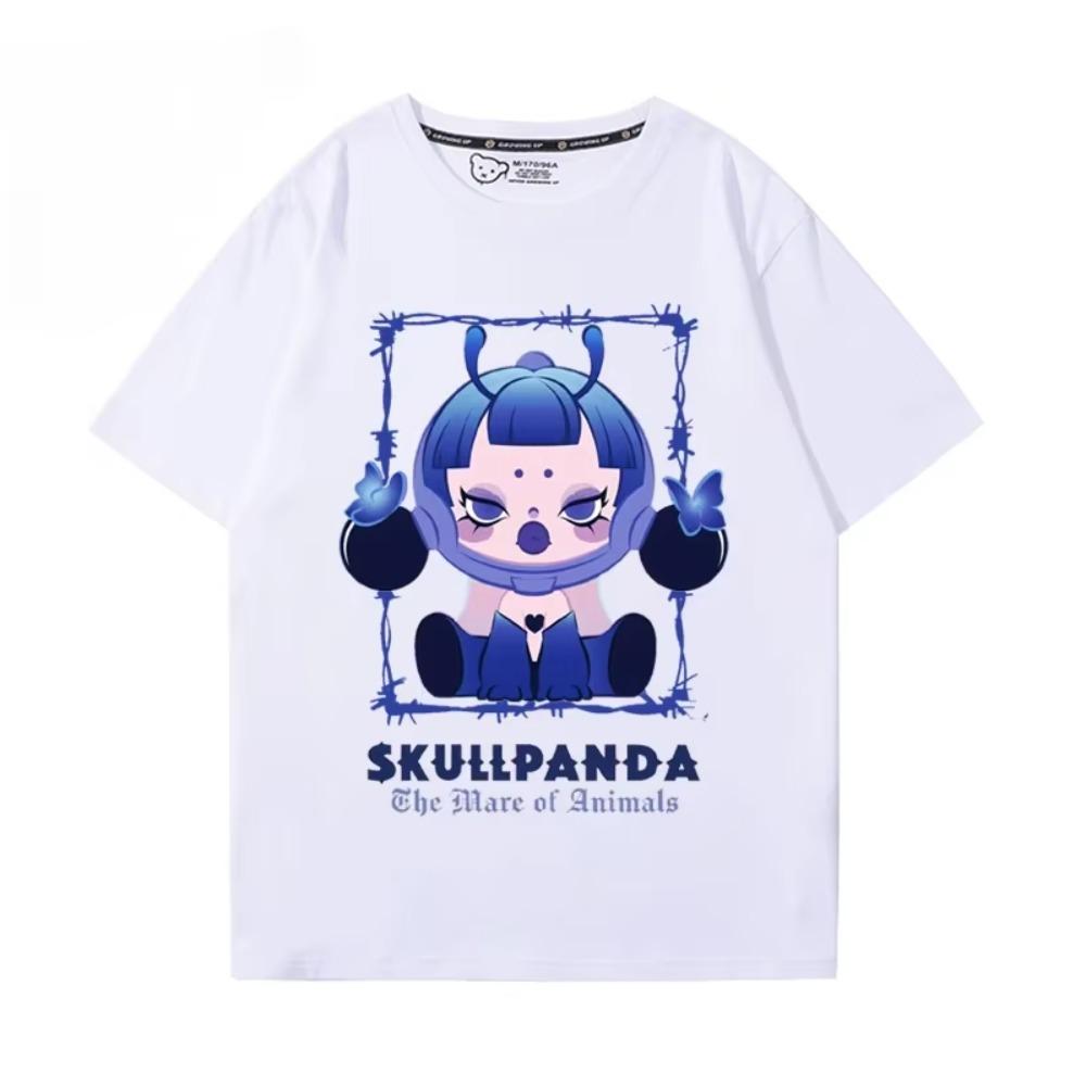 Персонализированная графическая футболка SKULLPANDA летняя футболка из 100% хлопка с круглым вырезом для отдыха на открытом воздухе, модная футболка в стиле харадзюку для мужчин и женщин