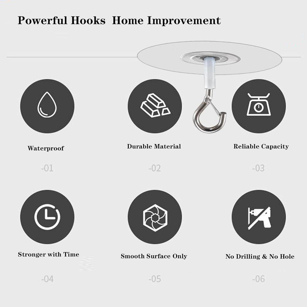 Self-Adhesive Water Resistant Ceiling Hooks Home Decoration Tools for Plants, Wind Chimes, Decorations, Lights, Balloons