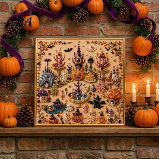 Halloween Faux Pearl Art Kits for Adults Kit, Witch Ghost Painting DIY Seasonal Projects Families Spooky Pumpkin Diamond Craft Set Adults, Handmade