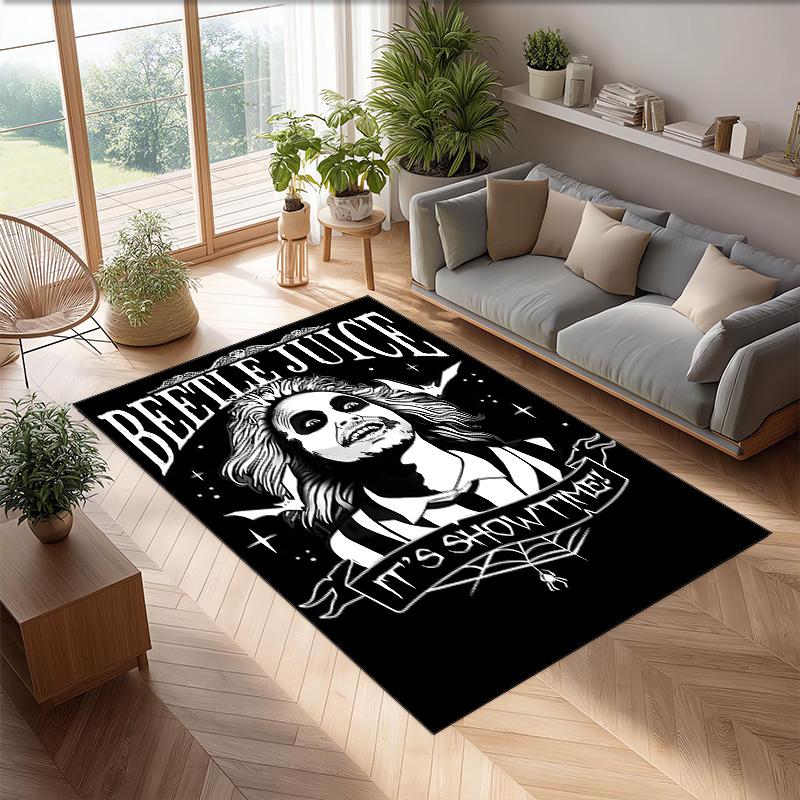 Beetlejuice Printed Crystal Velvet Area Rug, Soft Anti-Slip Water Absorbent Floor Mat for Living Room Bedroom
